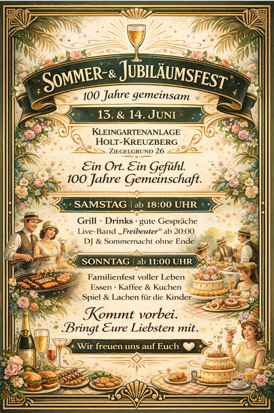 Sommer- & Jubiläumsfest – 100 Jahre gemeinsam in der Kleingartenanlage Holt-Kreuzberg